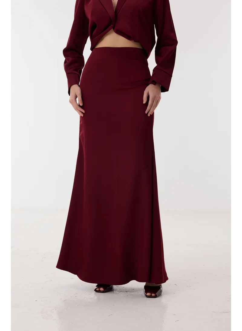 Ashita Fernandes  Poly Satin Structured Midi Skirt with Zip Closure – Wine for Women | Best Price UAE